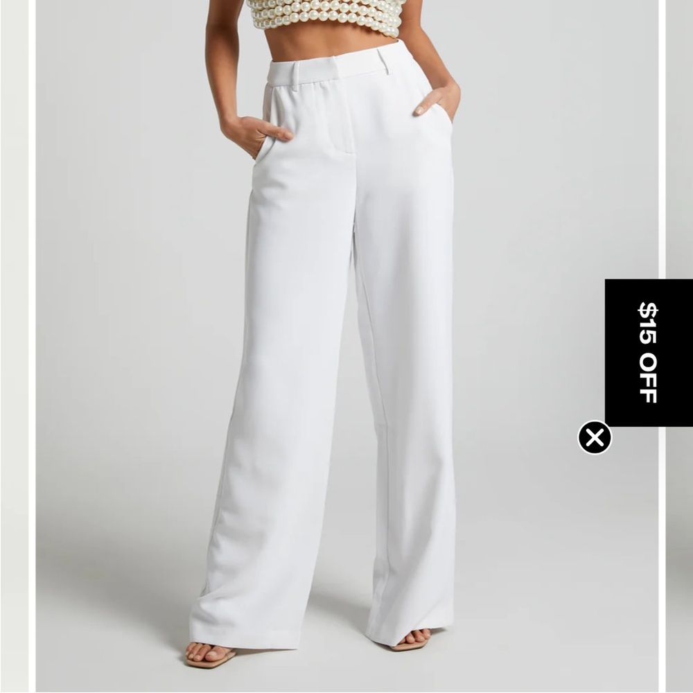 Showpo white high waisted wide leg trousers